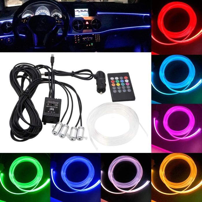 Luce ambientale RGB atmosphere light 8 colori per interni auto striscia fibra  ottica lampada decorativa super