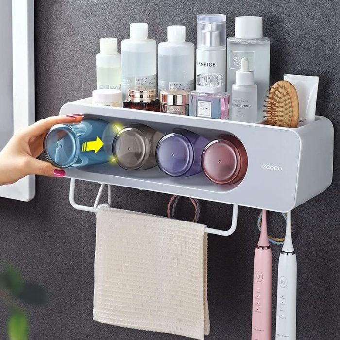 Portaspazzolino portasciugamani da bagno mensola a parete porta tazza per collutorio  dispenser per dentifricio