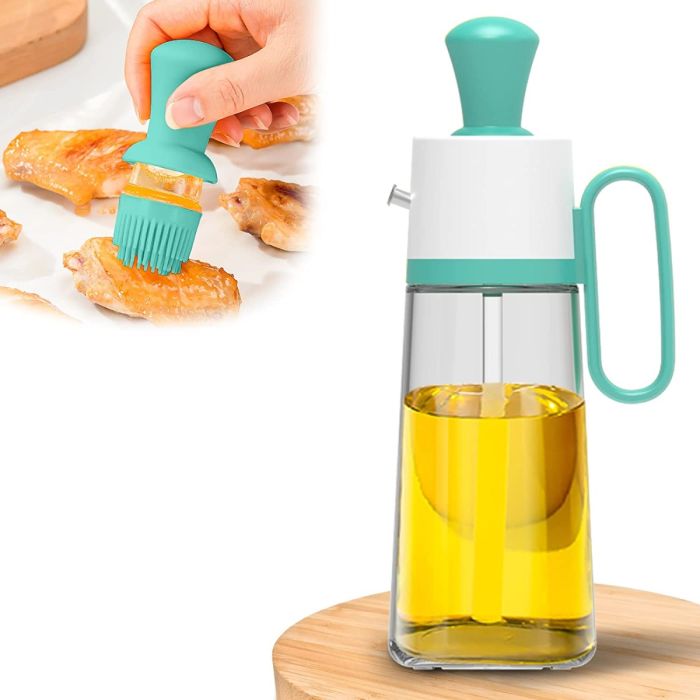 Bottiglia di olio in vetro con pennello in silicone 2 in 1 dosatore di olio  d'oliva e aceto, per cucina, ristorante, barbecue, cottura 550 ml