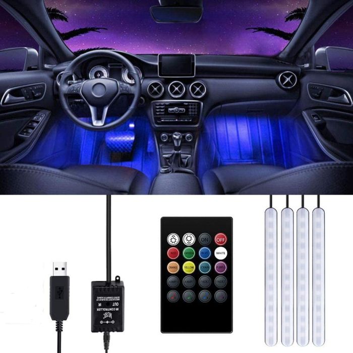 Striscia LED AutoLuci LED Interne per Auto con 48 LED RGB 4 Barre Striscia  LED Auto