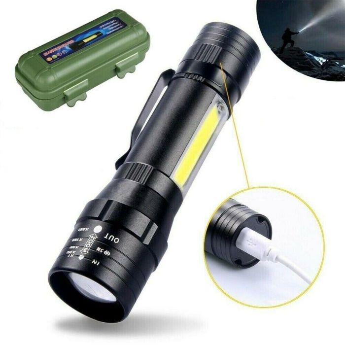 Mini torcia militare tattica LED T6 ricaricabile USB luce potente
