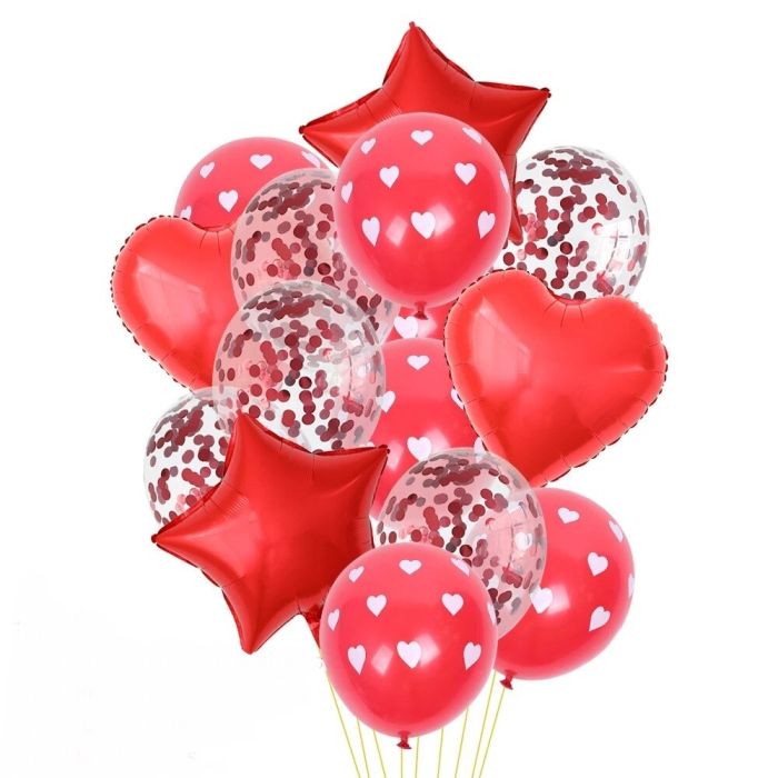 Set di 8 palloncini rossi a forma di cuore e di stella palloncini  trasparenti con coriandoli