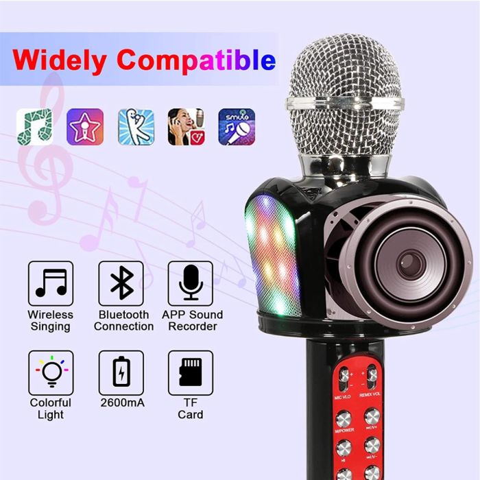 Microfono bluetooth portatile per karaoke portatile, con luci a LED  controllabili. Compatibile con dispositivi Android/iOS