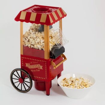Bakaji Carretto Macchina Pop Corn Elettrica Aria Calda Senza Olio Popcorn Maker Professionale 1200W Design Retrò Luna Park Vintage per Feste Party Cinema Bambini Elettrodomestici Cucina 