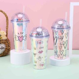 Bicchiere Trasparente Con Coperchio E Cannuccia - 450 Ml, Doppia Parete, Plastica Senza BPA, Ideale Per Viaggi - Foto 6