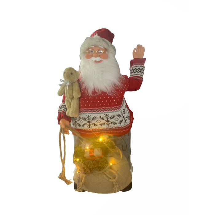 Babbo Natale 90 Cm.Babbo Natale Che Saluta 90cm Con Sacco Dei Regali Orsetto Luci E Suoni Decorazione Natalizia