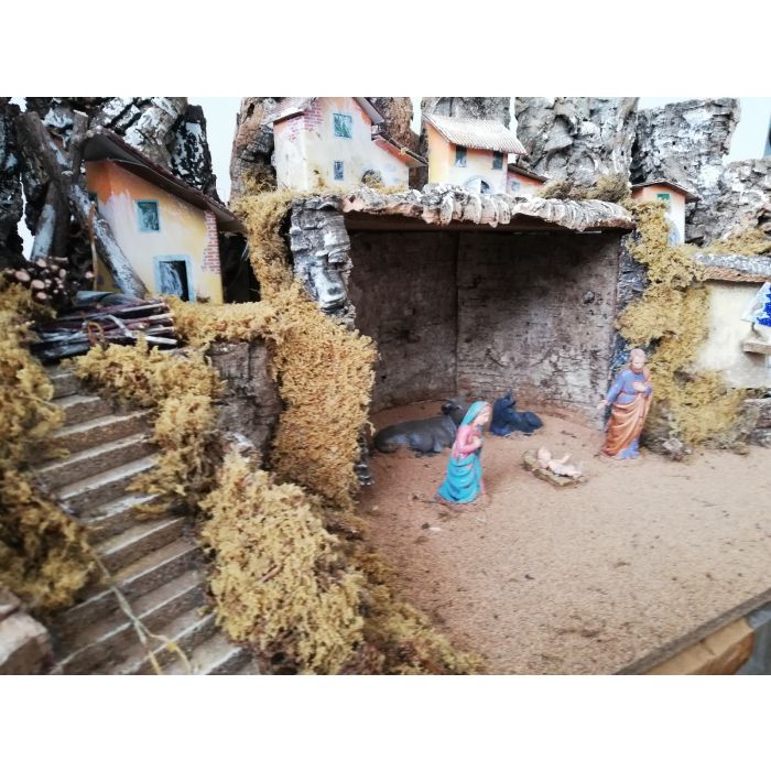 Paesaggio Presepe Con Fuoco Fontana Casette Nativita 75 X 50 X 50cm Landi Moranduzzo