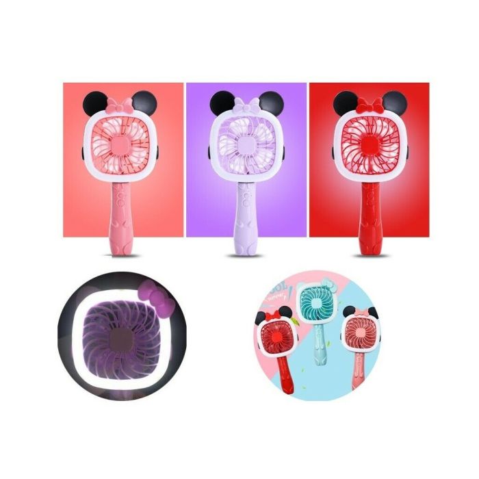 Mini Ventilatore Portatile Cartoni Animati Minnie Hello Kitty Usb Con Torcia Led